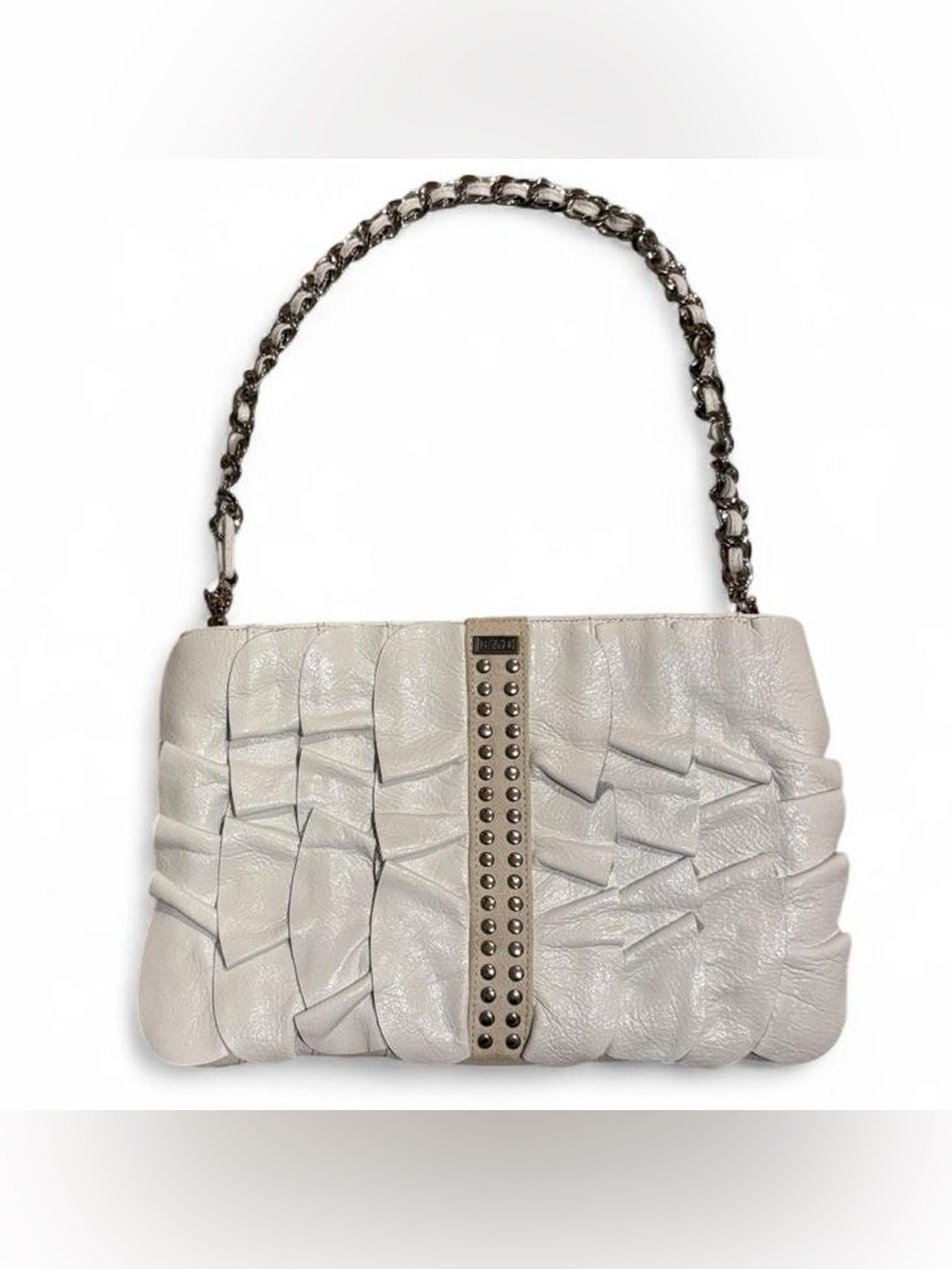 Y2K vintage deadstock Be&D white leather handbag w/ ruffle detailing & studs